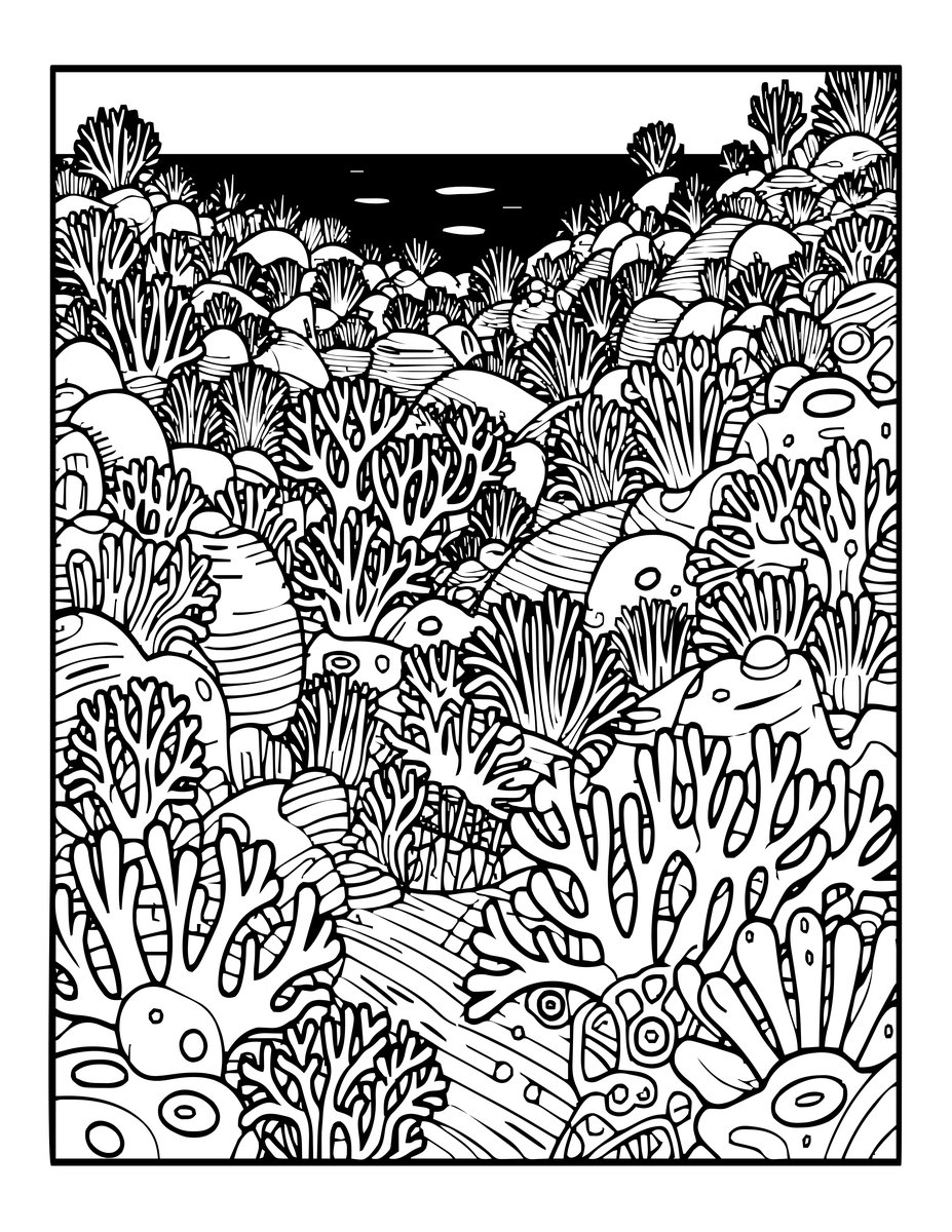 Panoramic Reef Garden - free printable coloring page