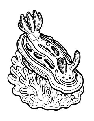 Coral and Nudibranch - Free printable coloring page