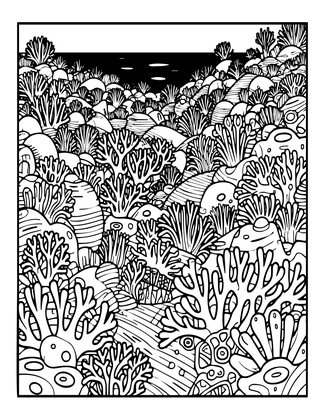 Panoramic Reef Garden - Free printable coloring page