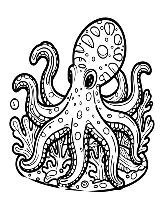 Octopus in Reef - Free printable coloring page
