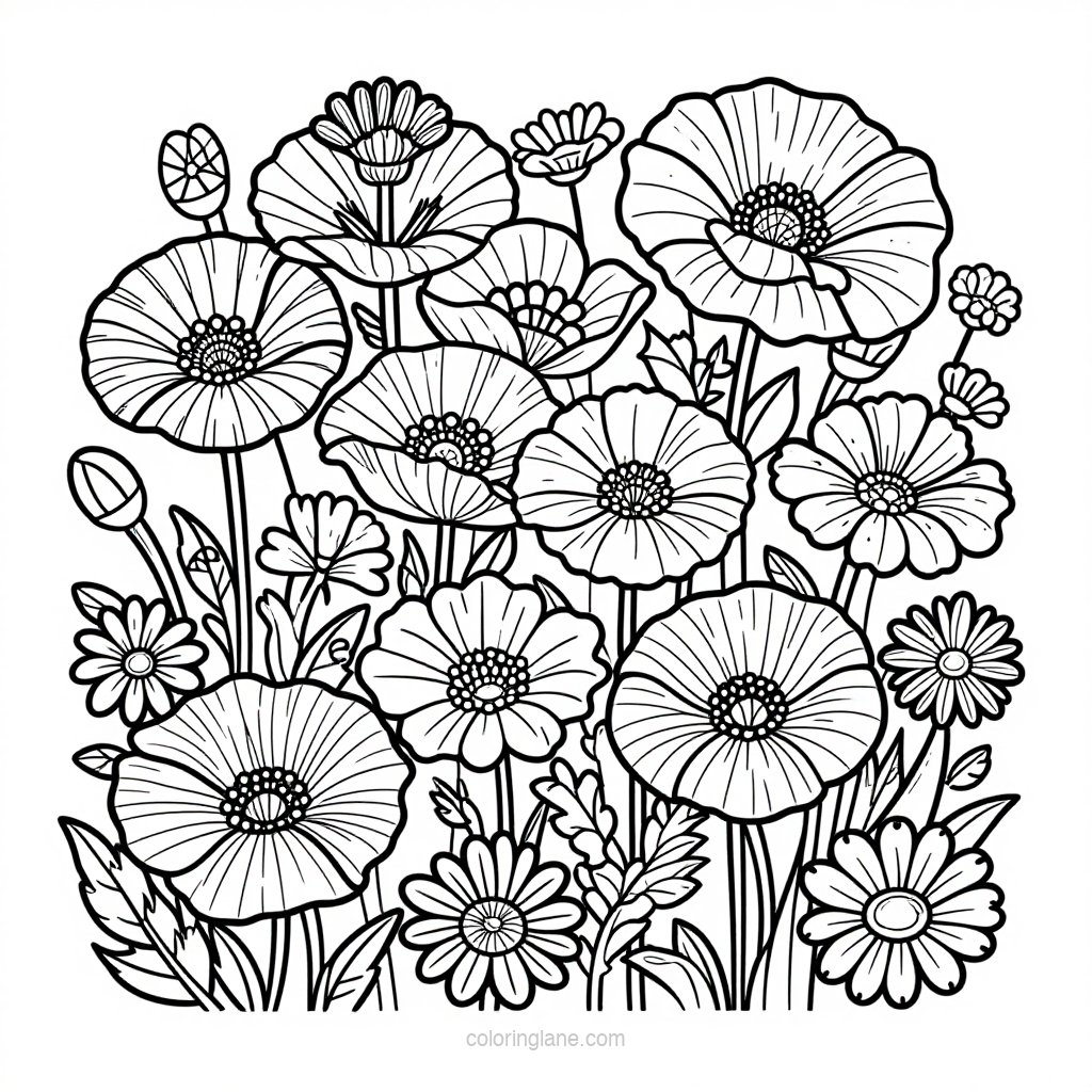 Cosmos Field - free printable coloring page