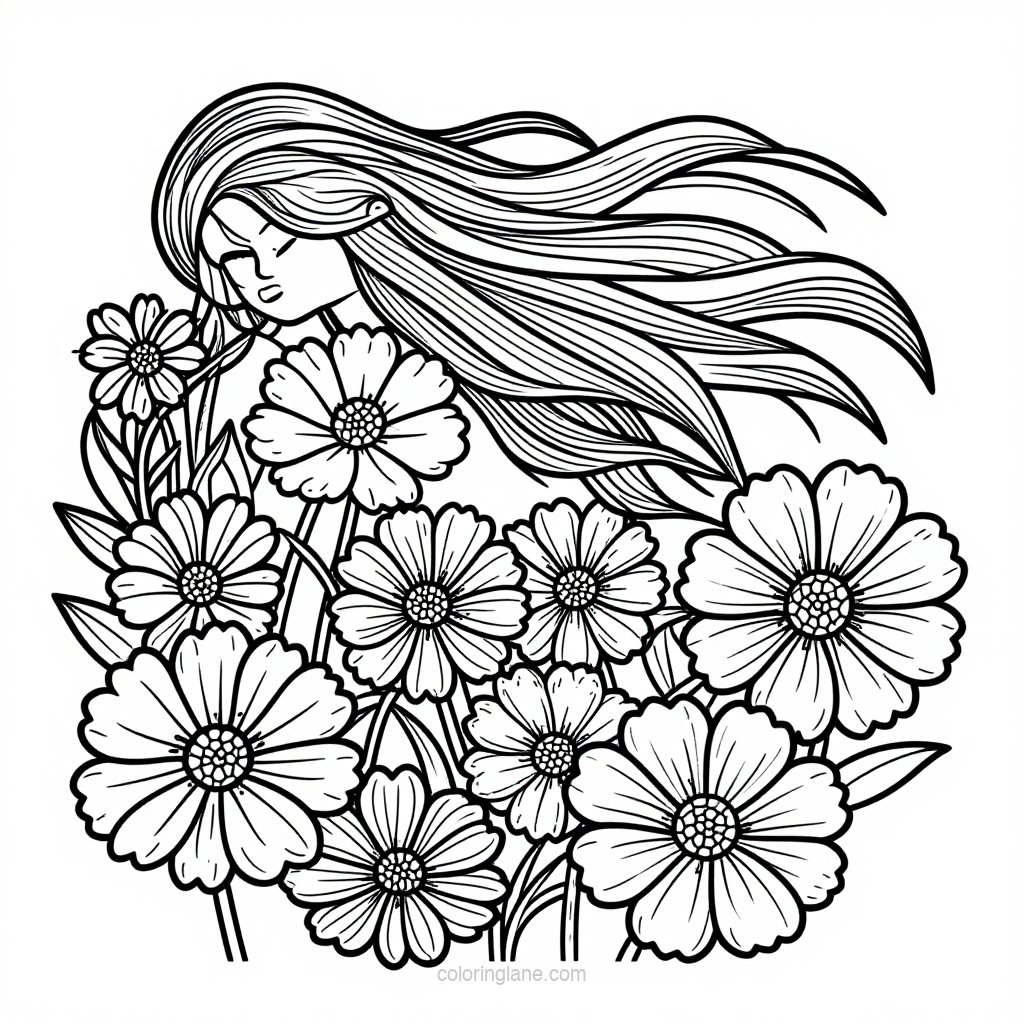 Meadow and Trees - free printable coloring page