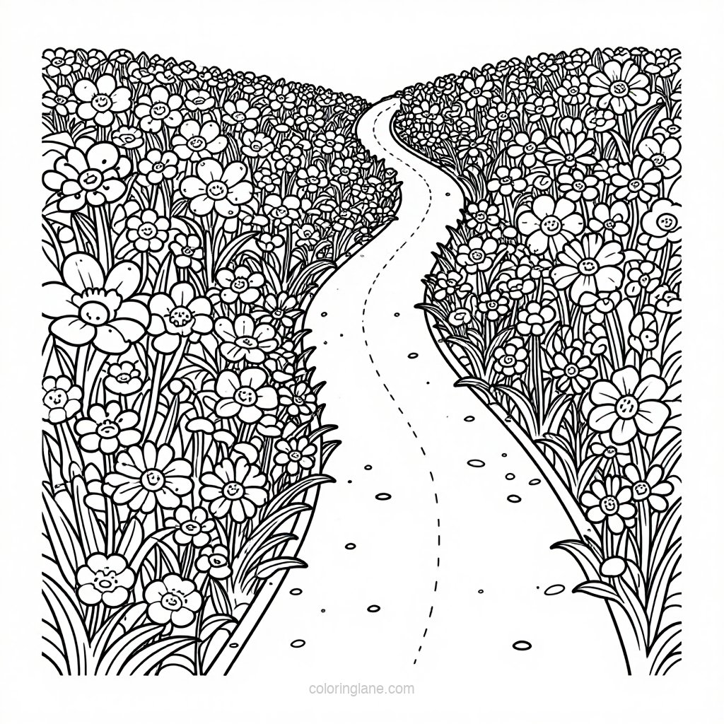 Meadow at Sunrise - free printable coloring page