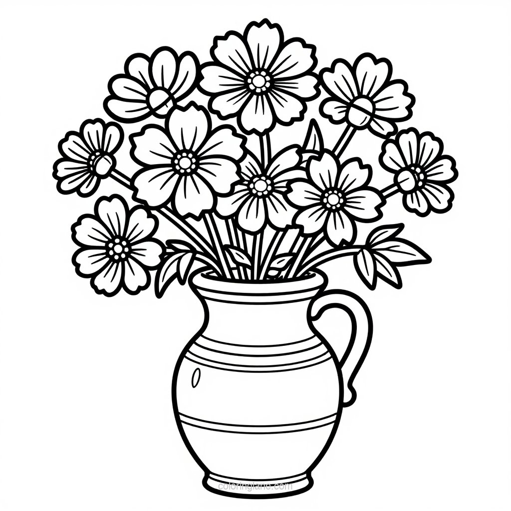 Cosmos and Bee - free printable coloring page