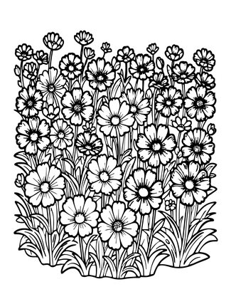 Cosmos Field - Free printable coloring page