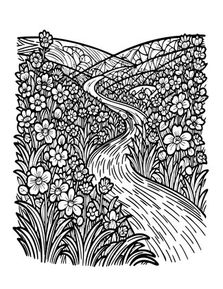Meadow and Stream - Free printable coloring page