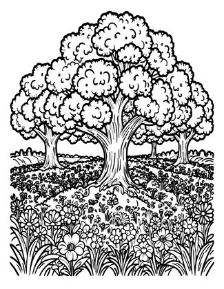 Meadow and Trees - Free printable coloring page