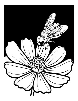 Cosmos and Hoverfly - Free printable coloring page