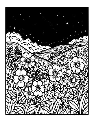 Meadow at Night - Free printable coloring page
