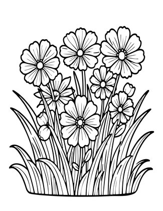 Cosmos and Grasses - Free printable coloring page