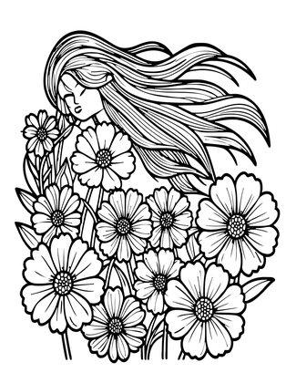 Cosmos in Wind - Free printable coloring page