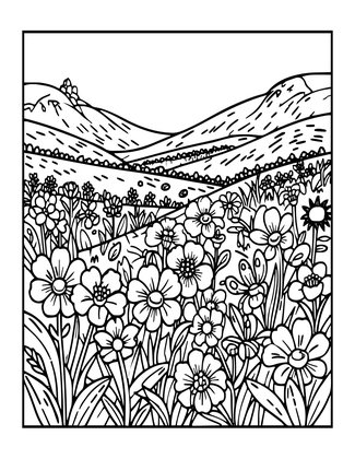 Meadow at Sunrise - Free printable coloring page
