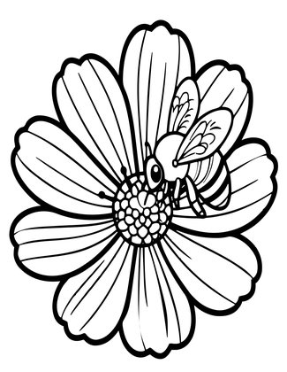 Cosmos and Bee - Free printable coloring page