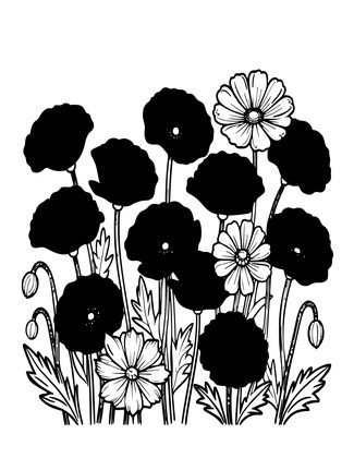 Poppy and Cosmos - Free printable coloring page