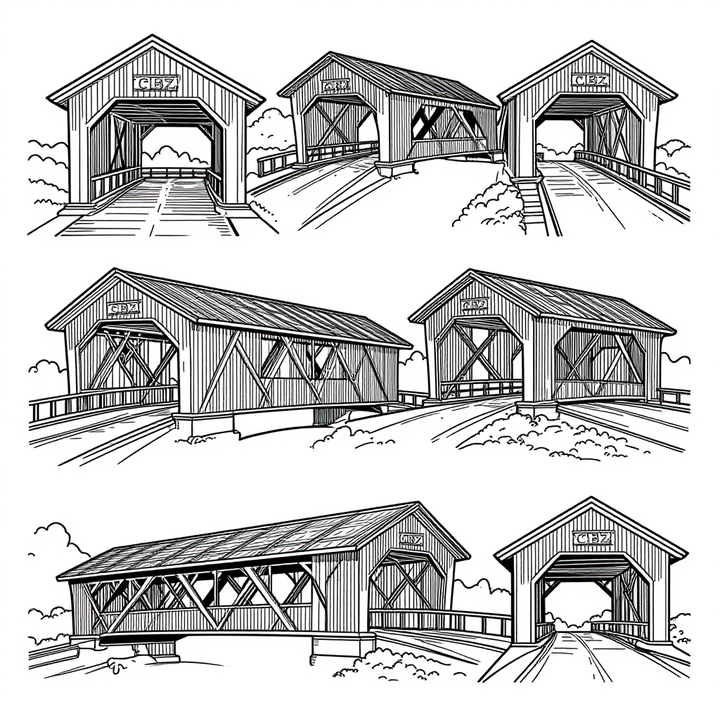 Covered Bridges coloring pages collection - 30 free printable pages