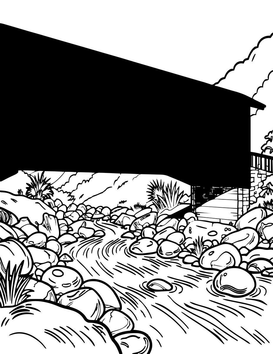 Classic Red Bridge - free printable coloring page