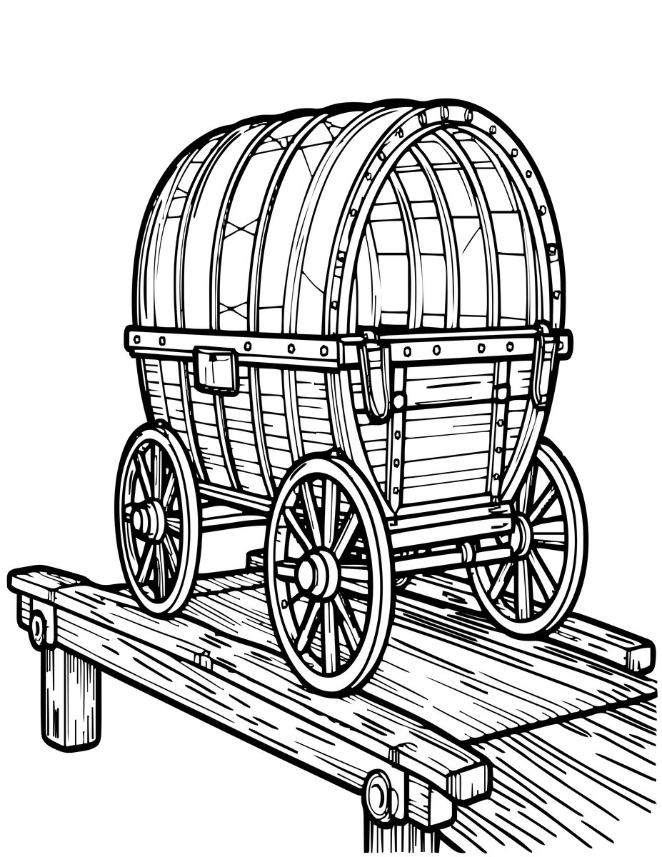 Bridge and Covered Wagon - free printable coloring page