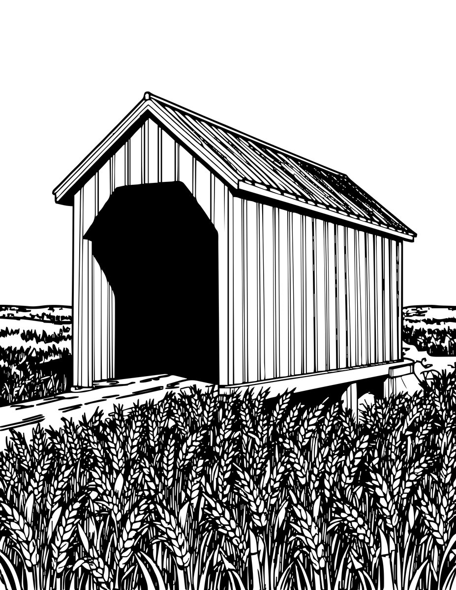 Bridge at Harvest - free printable coloring page