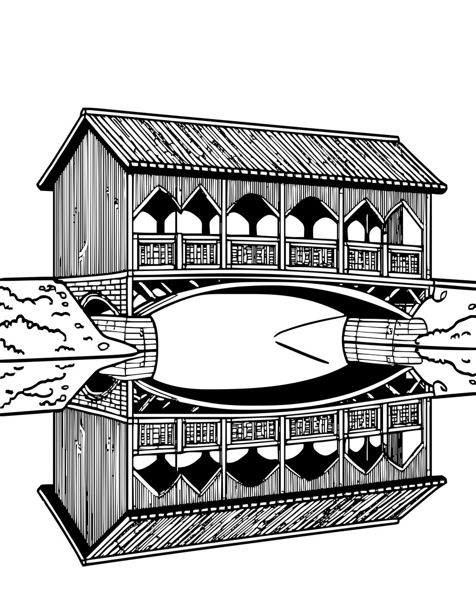 Bridge and Millpond - free printable coloring page