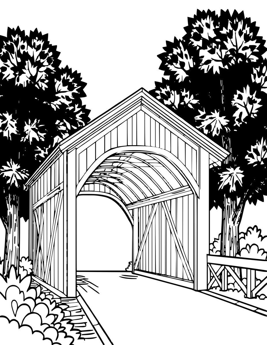 Autumn Bridge - free printable coloring page