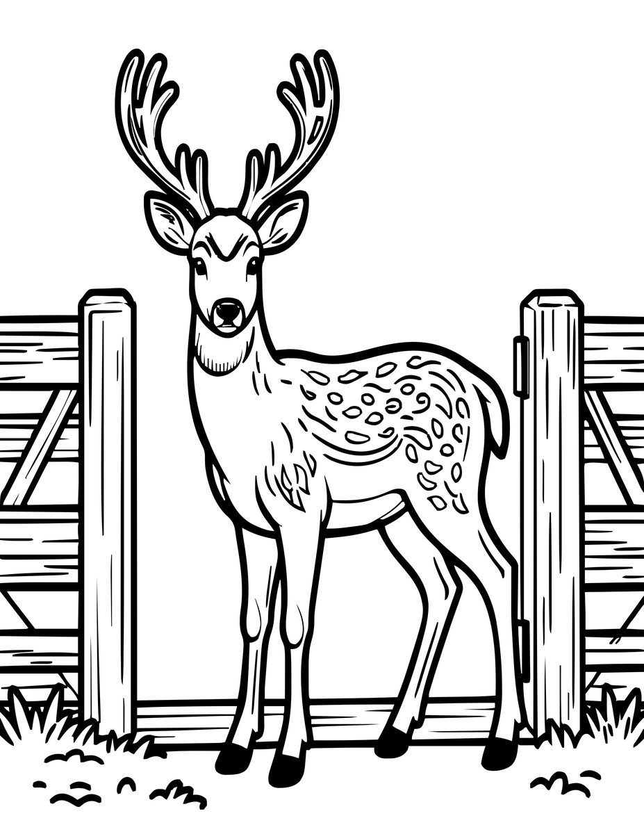 Bridge and Deer - free printable coloring page