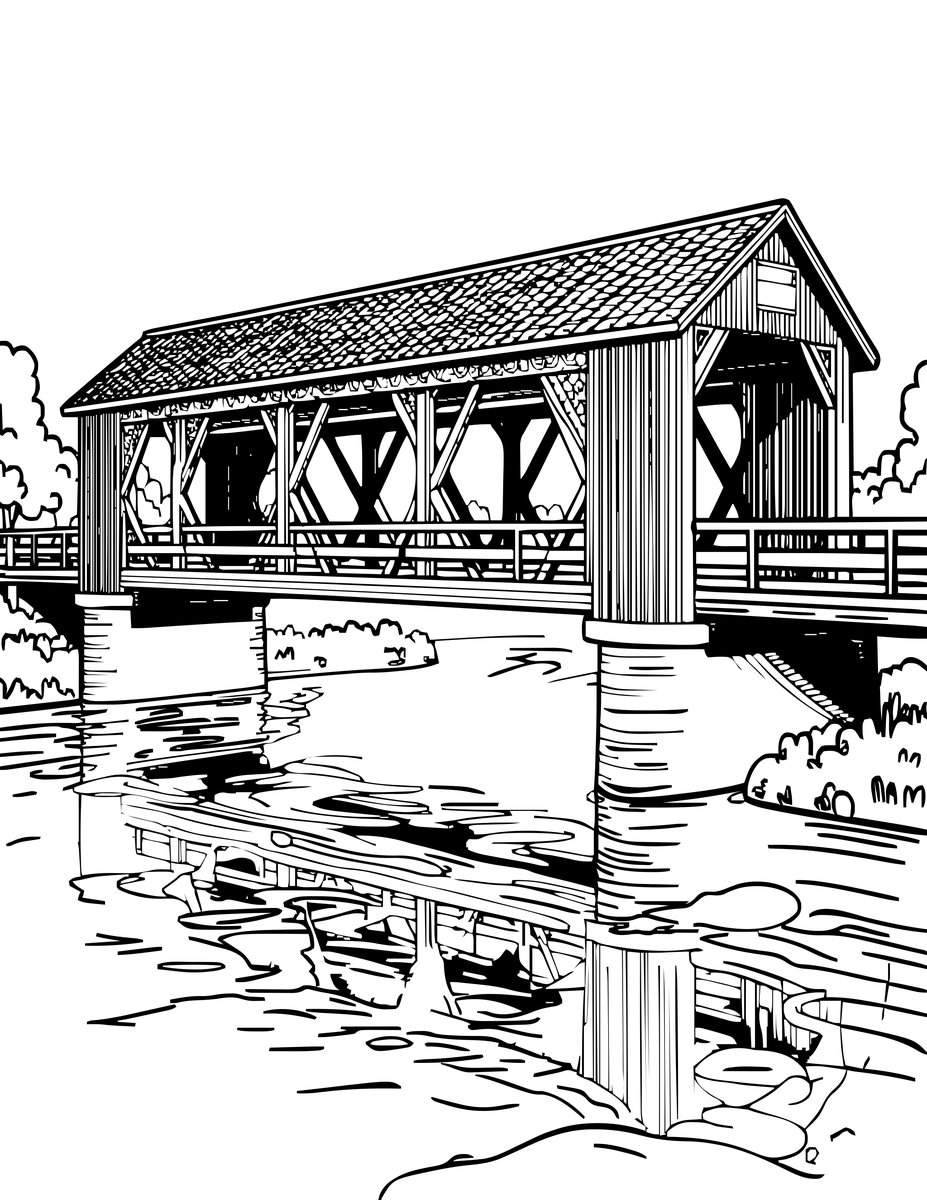 Double-Span Bridge - free printable coloring page