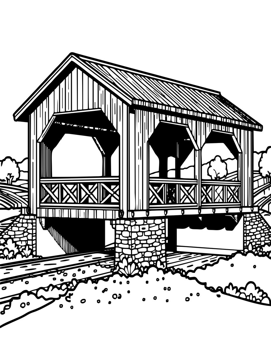 Bridge at Dusk - free printable coloring page