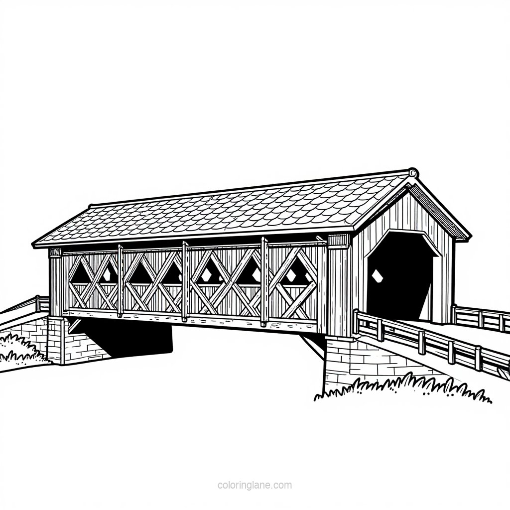 Bridge with Waterfall - free printable coloring page