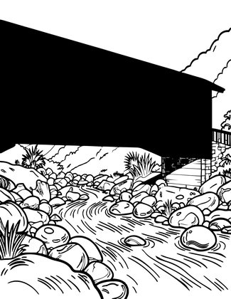 Classic Red Bridge - Free printable coloring page