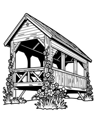 Flower-Draped Bridge - Free printable coloring page