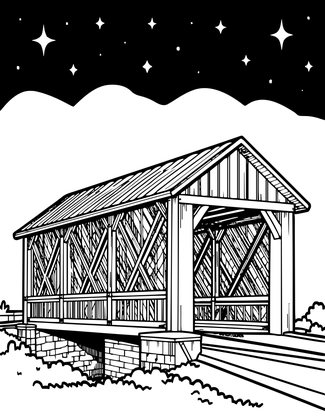 Bridge Under Stars - Free printable coloring page