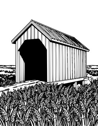 Bridge at Harvest - Free printable coloring page