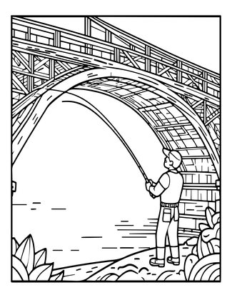 Bridge and Fisherman - Free printable coloring page