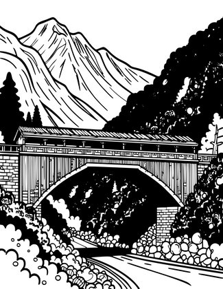 Mountain Bridge - Free printable coloring page
