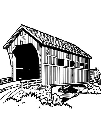Bridge and Mill - Free printable coloring page