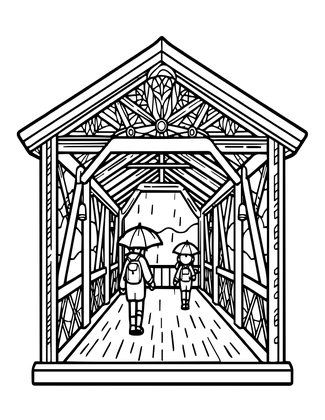 Bridge in Rain - Free printable coloring page
