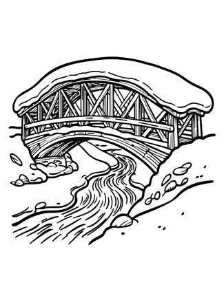Bridge in Snow - Free printable coloring page