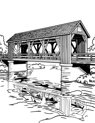 Double-Span Bridge - Free printable coloring page