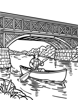 Bridge and Canoe - Free printable coloring page