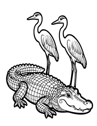 Alligator and Birds - Free printable coloring page