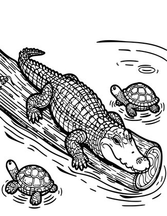 Alligator and Turtle - Free printable coloring page