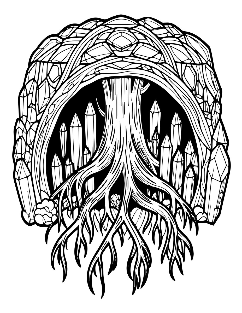 Cave Crystals and Roots - free printable coloring page