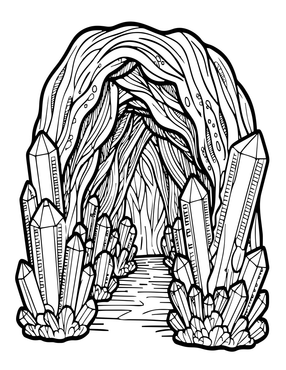 Pink Crystal Cave - free printable coloring page