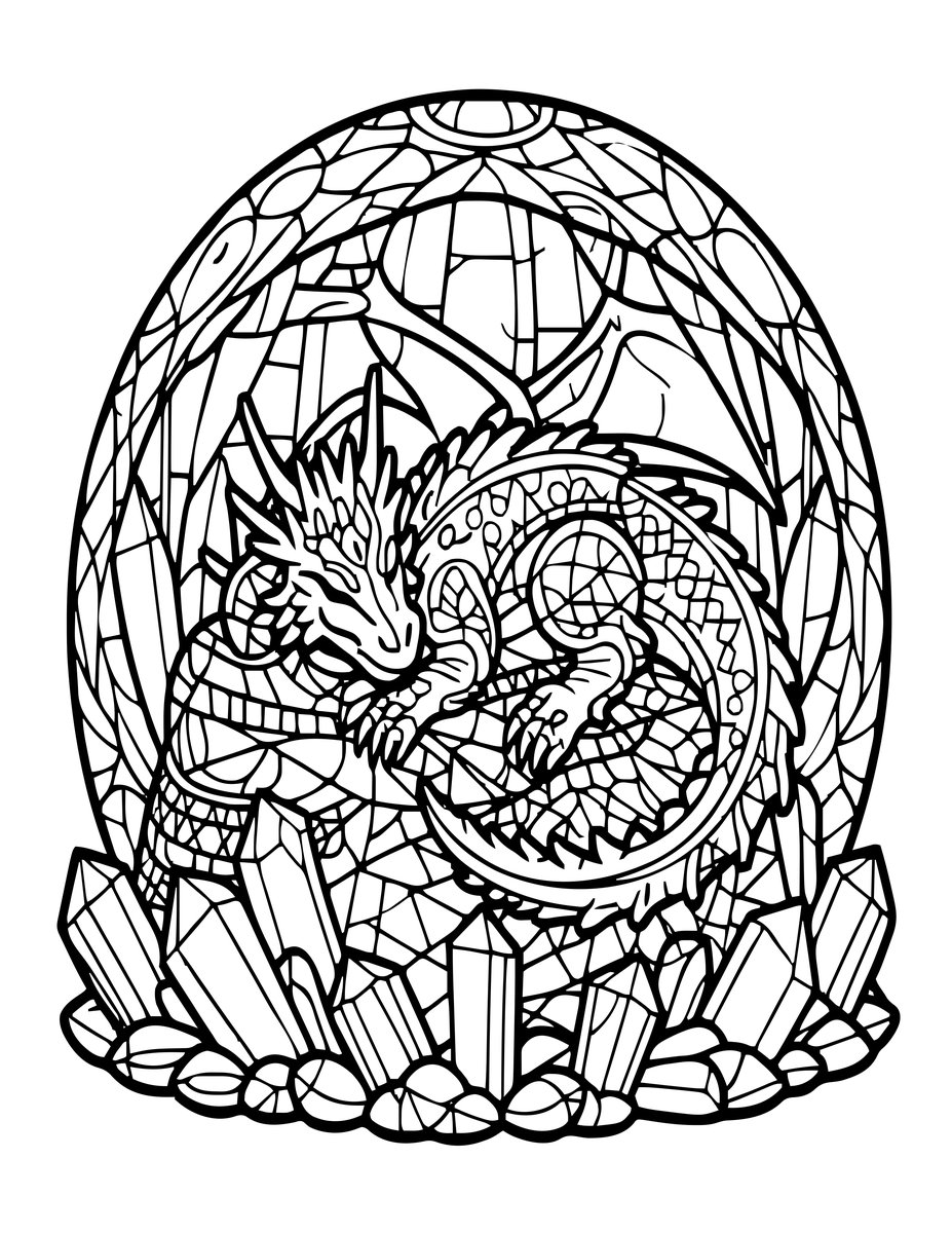 Dragon's Crystal Lair - free printable coloring page
