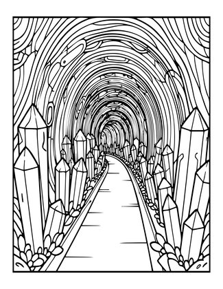 Crystal Cave Tunnel - Free printable coloring page