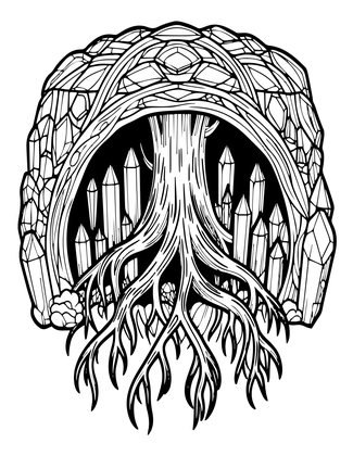Cave Crystals and Roots - Free printable coloring page