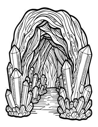 Pink Crystal Cave - Free printable coloring page