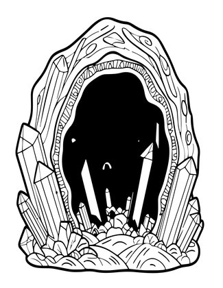 Green Crystal Cave - Free printable coloring page