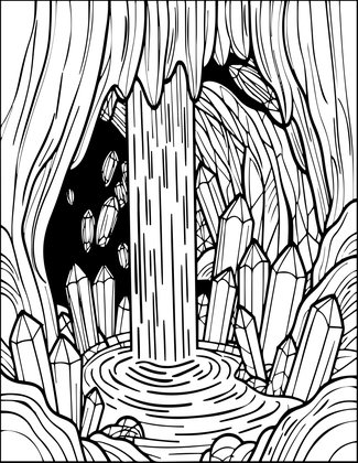 Crystal Cave Waterfall - Free printable coloring page