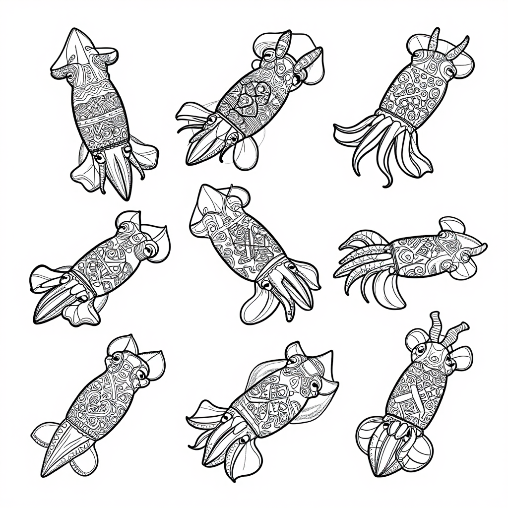Cuttlefish coloring pages collection - 30 free printable pages